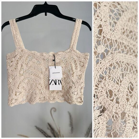 Zara EMBROIDERED GUIPURE LACE CROP TOP LIMITED EDITION Small NWT Ecru - Picture 1 of 4